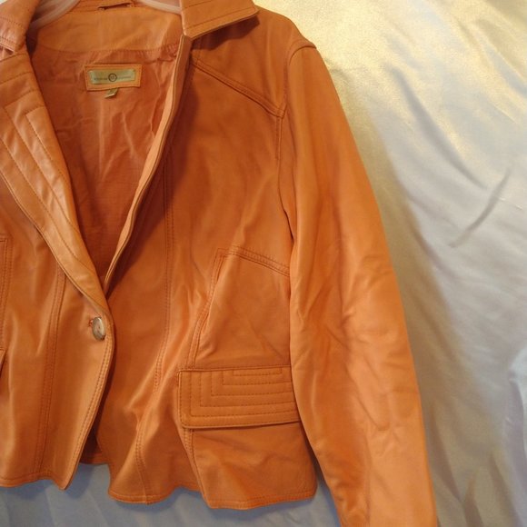 Orange Genuine Leather Jacket - Picture 2 of 6